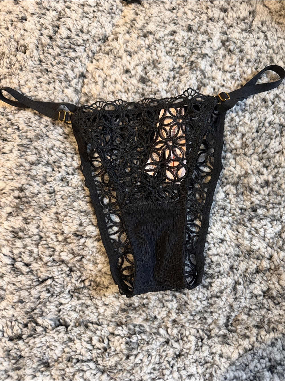 Black GEODAISY  XS Lace Floral Cutout Thong Panty - Women Intimates